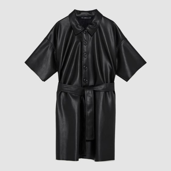 zara faux leather shirt dress